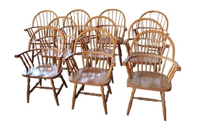 Set 10 Oak Bentwood Dining Arm Chairs