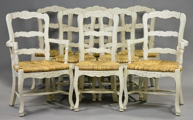 Set Of 8 Country French Rush Seat Chairs