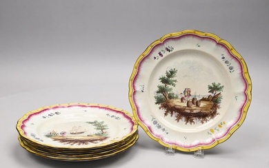 Set of Five French Faience Plates, Veuve Perrin
