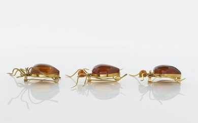 Set of Three Amber & Gold Ants