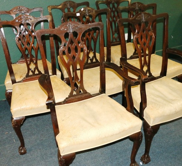 Set of eight George III style dining chairs with white leath...