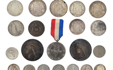 Set of silver coins and medals including