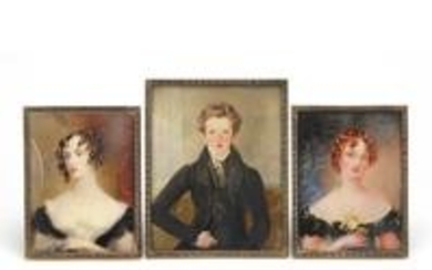 Set of three 19th century hand painted family portrait