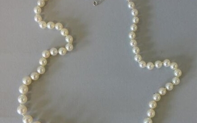 Single Strand Cultured Pearl & Diamond Necklace