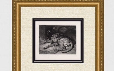 Sir Edwin Henry Landseer The Sleeping Bloodhound etching signed