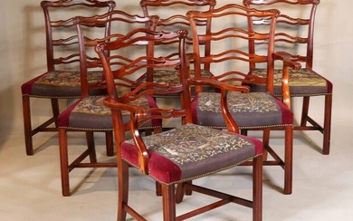Six Chippendale Style Ribbon Back Dining Chairs