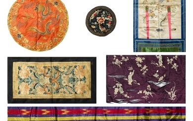 Six assorted Chinese silk panels, 19th century