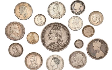 Small Assortment of British Silver Coinage; 16 coins, highlights include,...