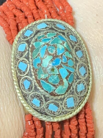 Southwestern Handmade Turquoise & coral Bracelet