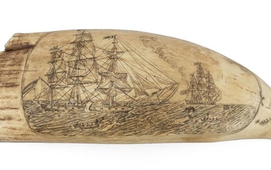 * POLYCHROME ENGRAVED WHALE'S TOOTH PERTAINING TO THE...
