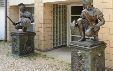 PAIR OF FRENCH BRONZE GLADIATOR STATUES 19th Century...