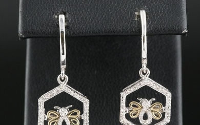 Sterling Bee Drop Earrings with 10K Accent