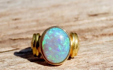 Stunning 14k and 22k Yellow Gold Black Opal Cabochon Ring