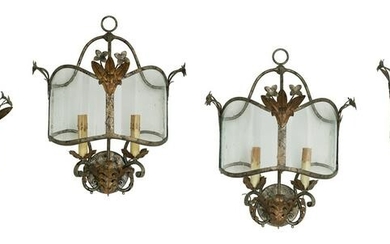Suite of Four Gilt-Metal and Glass Sconces