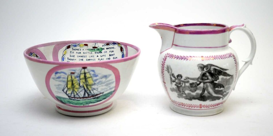 Sunderland lustre bowl, porcelain lustre jug