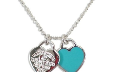 TIFFANY 925 Enamel Diamond Return to Tiffany Double Heart Tag Pendant