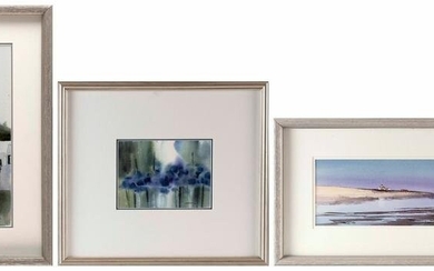 TOM STRINGE (Massachusetts, Contemporary), Three watercolors:, Framed 11” x 20” and