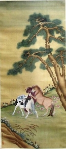 TWO CHINESE SCROLL PAINTINGS, the first of three h…