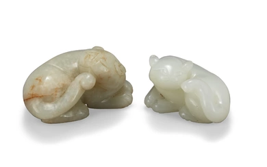 TWO JADE CARVINGS OF CATS CHINA, 18TH-19TH CENTURY