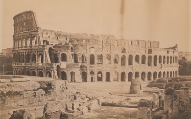 TWO LARGE FRAMED MONOCHROME PHOTOGRAPHS OF THE COLOSSEUM, ROME AND THE TEMPLE OF VESTA, EARLY 20TH CENTURY, IN THE MANNER OF ROBERT MACPHERSON (1811-1872)