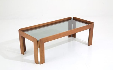 Tavolino in legno con piano in vetro per CASSINA, AFRA e TOBIA SCARPA