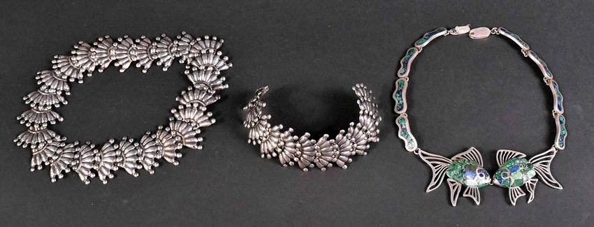Taxco Mexican Silver Linked Necklace and Bracelet