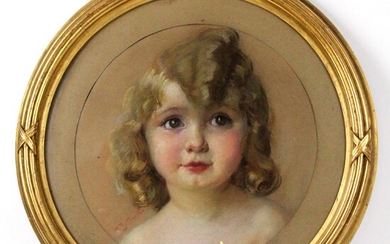 Testa di bambina, pastello su carta, diametro cm 32, (già presso Finarte il 31/05/2006, pag. 97 del catalogo), Mario Giuseppe Bettinelli (1880 - 1953)