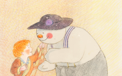 The Snowman: An original animation cel of The Snowman and James playing dress-up