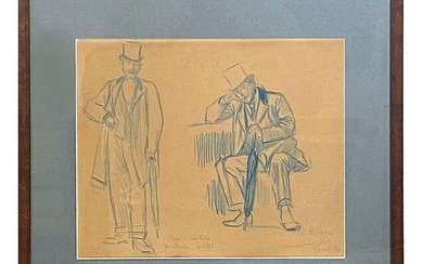 Théophile Alexandre STEINLEN (1859-1923) Etude de personnages, 1891 Crayon bleu sur papier signé en bas...