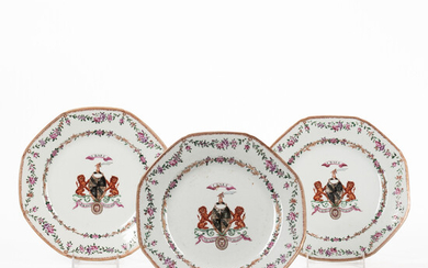 Three Armorial Export Porcelain Plates