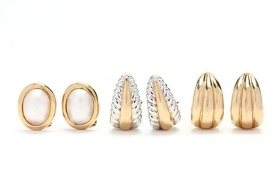 Three Pairs of 14KT Gold Earrings