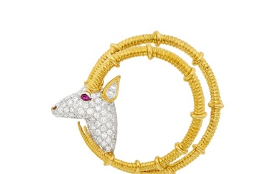 Tiffany & Co., Schlumberger Gold, Platinum, Diamond and Ruby 'Ibex' Brooch