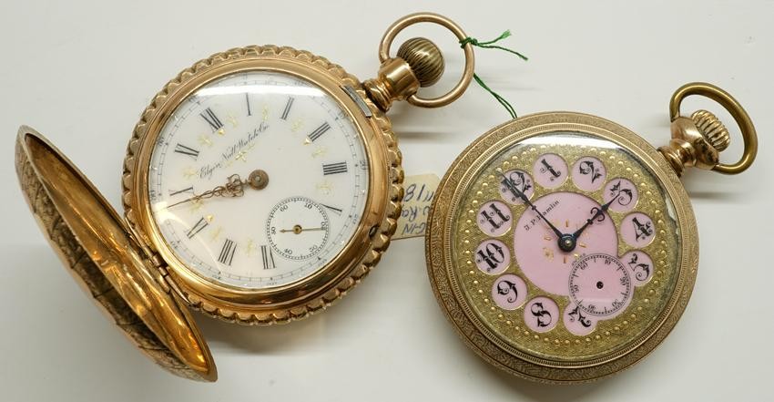 Two Antique Gold Filled Enamel Pocket Watches