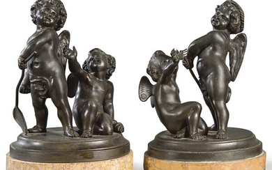 "Two Couples of Little Gardeners" in blued bronze