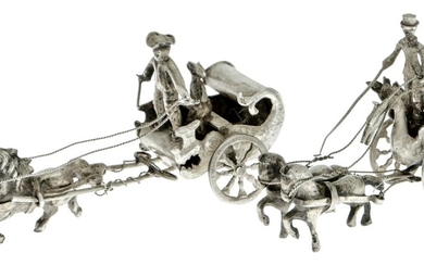 Two Dutch Silver Miniatures Both depicting a pair of harnessed, driven horses and driver.