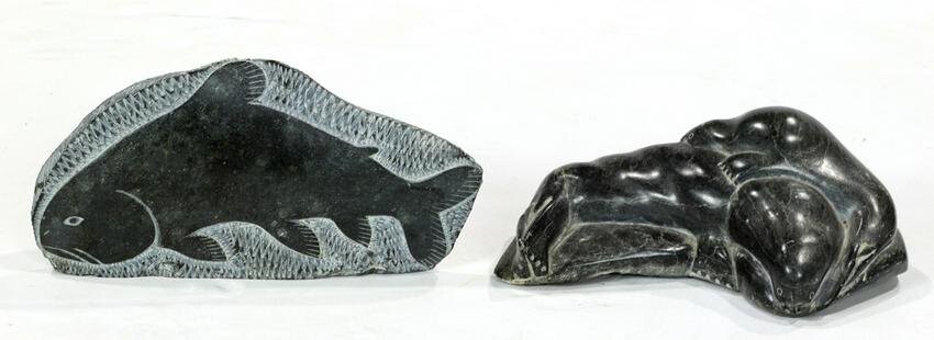 Two Inuit stone carvings of animals