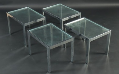 Two Pairs Milo Baughman Style Chrome Side Tables