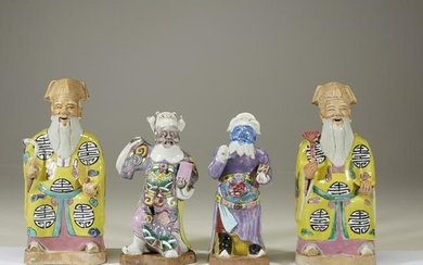 Two pairs of Chinese enameled porcelain figures, late