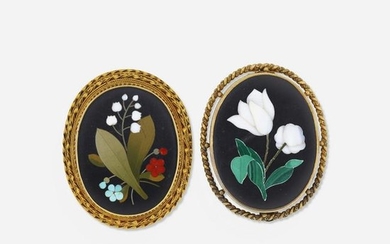 Two pietra dura brooches