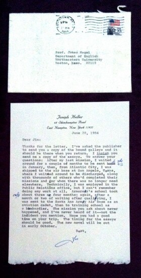 Typed Letter Signed about CATCH-22; 1 page (once folded), 8vo, to Prof. James Nagel concerning Heller's late military activities & a mistaken episode concerning his novel Catch-22