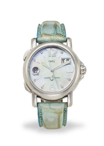ULYSSE NARDIN. A LADY'S STAINLESS STEEL CALENDAR WATCH WITH DUAL TIME ZONE