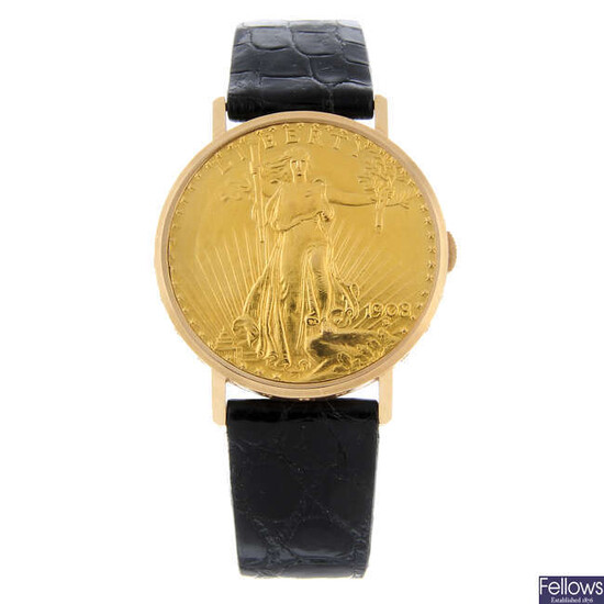 ULYSSE NARDIN - a gentleman's yellow metal Twenty Dollar coin wrist watch.