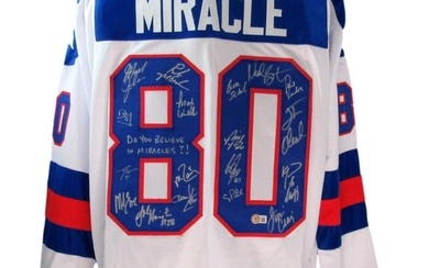 U.S. Hockey Team Signed by 19 Inscribed Miracle Hockey Jersey Beckett 187244