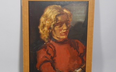 Unsigned oil on board, portrait of a young woman 57cm x 38cm...
