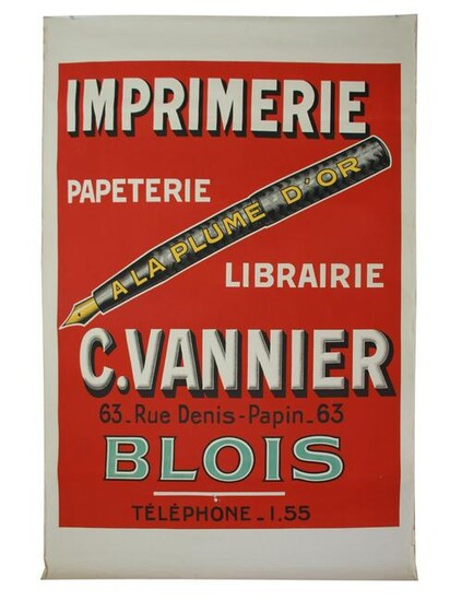 VINTAGE FRENCH FOUNTAIN PEN ADVERTISING POSTER