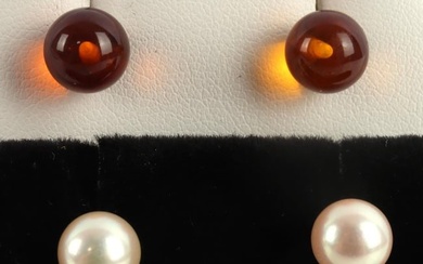 VINTAGE GOLD PEARL AND AMBER BEAD EARRINGS