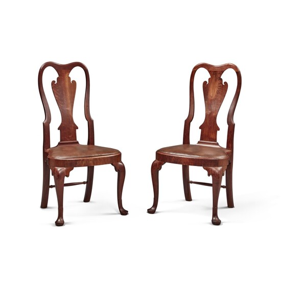 Very Rare Pair of Queen Anne Carved and Figured Walnut Compass-Seat Side Chairs, Philadelphia, Pennsylvania, Circa 1735