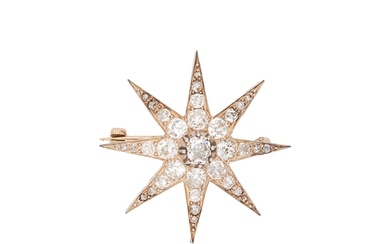 Victorian A fine diamond eight-point star/octagram brooch Se...