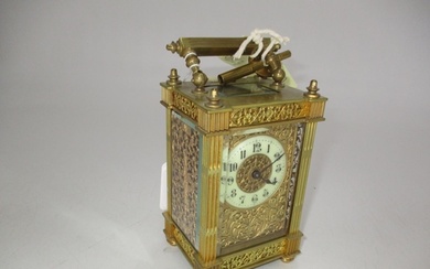 Victorian Brass and Bevelled Glass Carriage Clock having Orn...