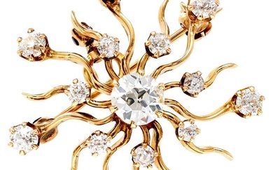 Victorian Diamond Starburst Pendant/Brooch Set in 14 Karat Gold